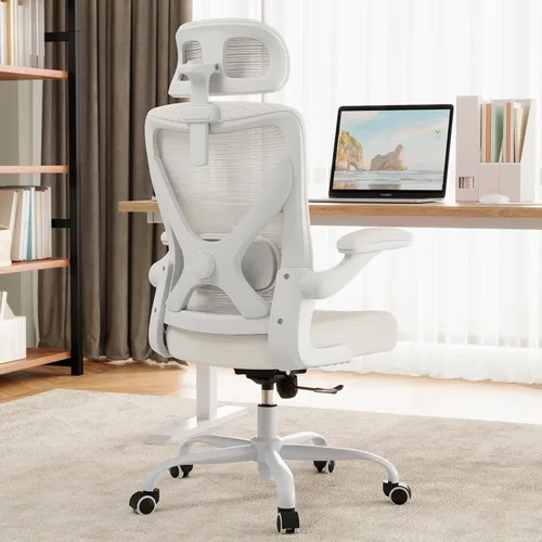 Miniatura 8 de Silla de oficina ergonómica blanca: Silla de escritorio de malla cómoda con soporte lumbar ajustable Silla de juegos de computadora de respaldo alto