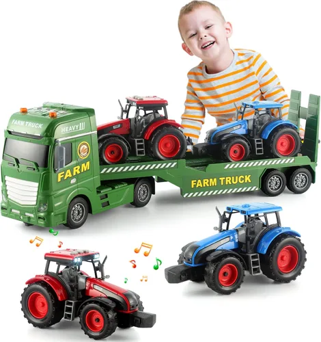 Vehículos de fricción de camión agricultor de 25 pulgadas, 3 en 1, incluye 2 juguetes agrícolas Push & Go para niños pequeños a partir de 3 años