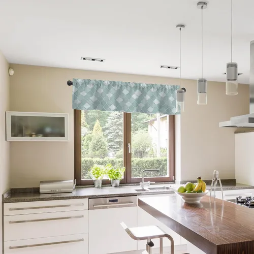 Miniatura 6 de Cortinas de cenefa para ventanas, patrón marroquí en acuarela, cenefa semitransparente, con formas geométricas abstractas, bolsillo para cortinero