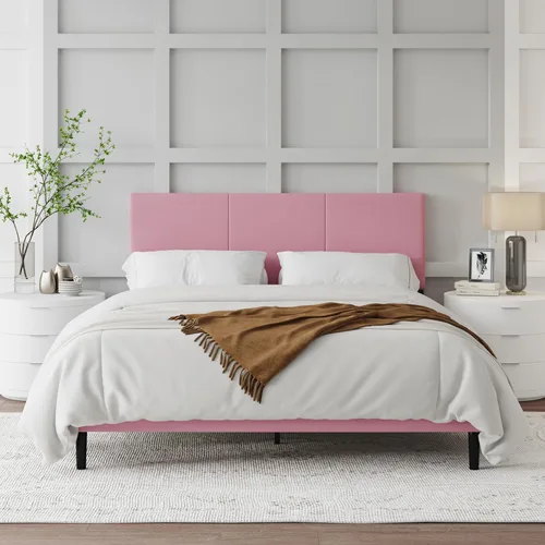 Miniatura 14 de IOILORI Base de cama de tamaño matrimonial con cabecera tapizada, listones de madera resistentes, no requiere somier, silencioso, fácil montaje