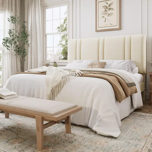 Miniatura 15 de SHA CERLIN Base de cama de plataforma de tamaño completo, cama tapizada de terciopelo con cabecera ajustable, diseño capitoné de canal vertical