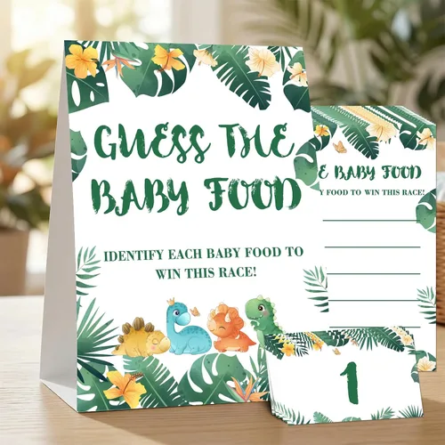 Miniatura 13 de DETIHO Tarjetas de juego de dinosaurio para baby shower, 1 letrero de sugerencia de nombre de bebé con 50 tarjetas de relleno, juego de fiesta