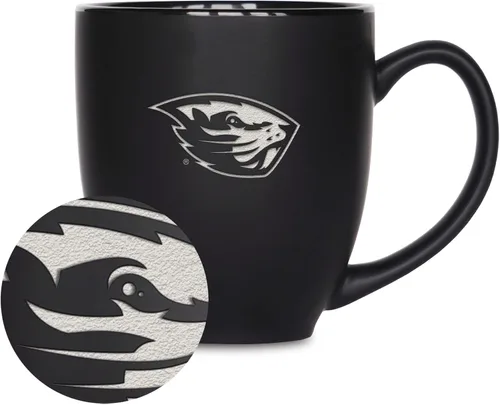 Rico Industries - Taza de cerámica mate negra con grabado láser estándar de 15oz para NCAA (escuelas T & U) - Para bebidas calientes o frías