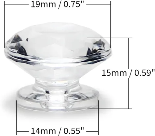 Miniatura 2 de MroMax 2 piezas de mango pequeño, perilla acrílica de diamante, mini perillas autoadhesivas, perilla de tamaño pequeño de 0.748 in de diámetro