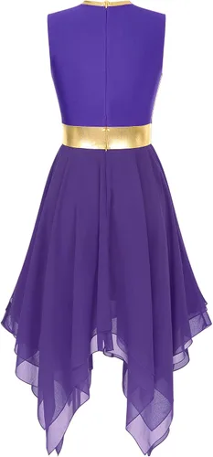 Miniatura 4 de Women's Asymmetrical Praise Dance Costume Sleeveless Color Block Lyrical Modern Dance Dress