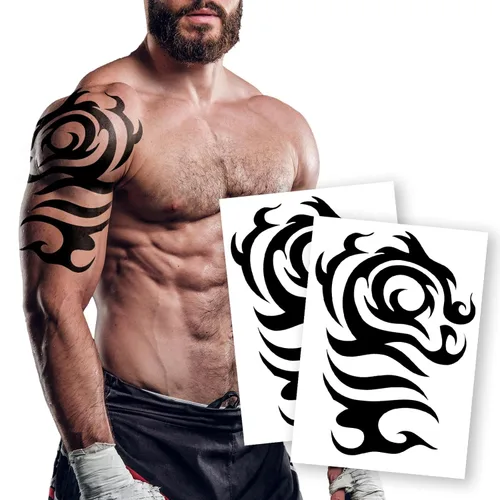2 hojas grandes de tatuajes temporales para hombres y mujeres, impermeables, tatuajes falsos de arte corporal con diseño de tótem para el pecho del