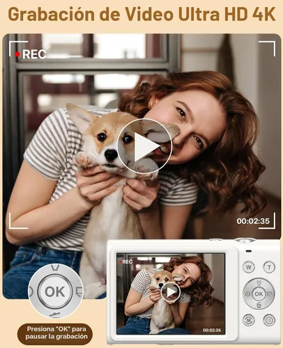 Miniatura 3 de Cámara digital, cámara de videoblogs 4K para YouTube con cámaras de enfoque automático para fotografía con zoom digital 16X, cámara digital compacta