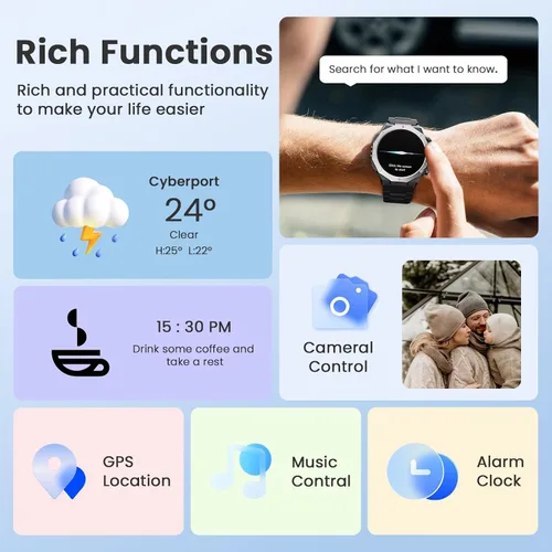 Miniatura 6 de Relojes inteligentes militares para hombres (respuesta/hacer llamadas), reloj de fitness de 1.39 pulgadas con monitor de sueño con podómetro