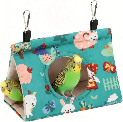 Miniatura 13 de Rypet Casa de nido de pájaros cálida para invierno, hamaca colgante de terciopelo, jaula de felpa mullida para pájaros escondidos, cama para dormir