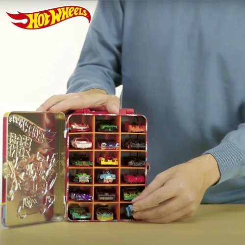 Miniatura 8 de Hot Wheels Bolsa de metal para automóvil a escala 1:64, 18 juguetes de almacenamiento y organizador, regalo para coleccionistas, niños a partir de 3