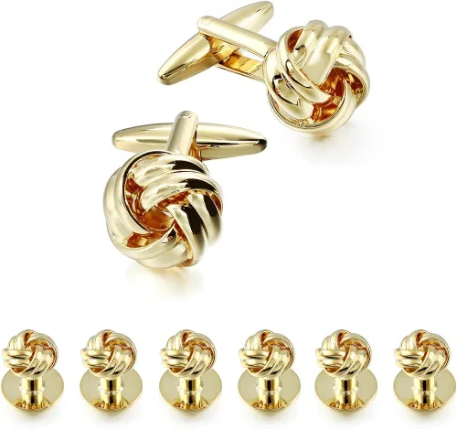 HAWSON Gemelos con nudo y tachuelas de camisa para hombre en tono dorado o plateado, a juego con esmoquin blanco y negro, adecuados para el día de