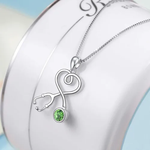 Miniatura 3 de AOBOCO Collar de estetoscopio de plata de ley adornado con cristales de Austria, regalos de la semana de la enfermera de graduación 2023, joyería