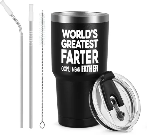Qtencas World's Greatest Farter, I Mean Father - Vaso de viaje para mejor papá, divertido regalo de cumpleaños y Navidad para papá, marido, hombres,