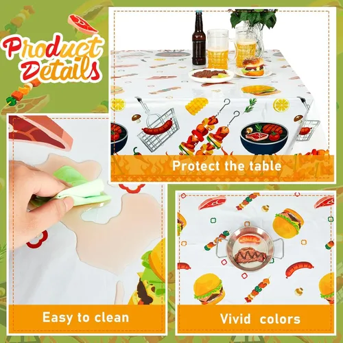 Miniatura 3 de Amylove Paquete de 2 manteles de pícnic para fiestas de barbacoa, 86 x 51 pulgadas, resistentes a las manchas, para baby shower, cumpleaños