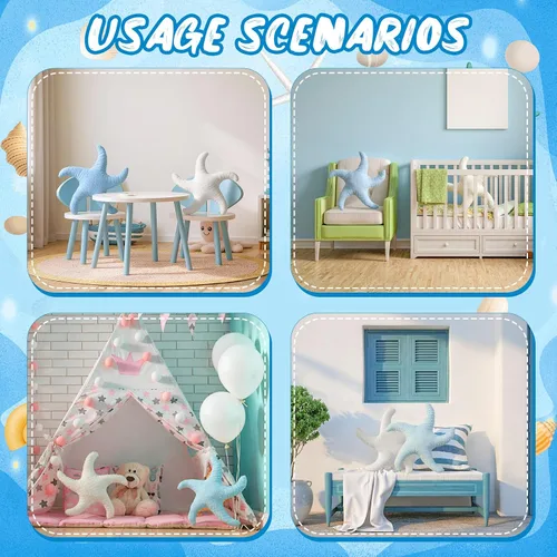Miniatura 5 de Tatuo 2 almohadas de playa bonitas con forma de pez de estrella de mar de 22 pulgadas, almohadas de felpa con forma de estrella de playa, decoración