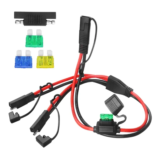 Cable divisor SAE Y de 10 AWG, cable de extensión PAEKQ SAE 1 a 2 con fusible de protección 15A 20A 30A y conector de polaridad SAE inversa de 2