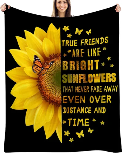 Miniatura 10 de Manta de girasol para mujer, regalo de cumpleaños para amigos, manta amarilla mariposa de 60 x 80 pulgadas, decoración Girasol: ella es el sol