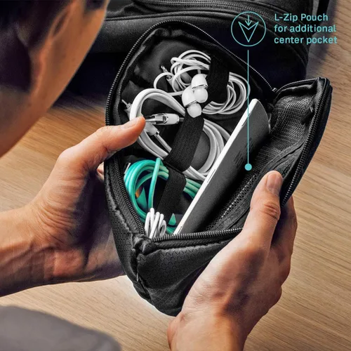 Miniatura 5 de UT Wire Estuche organizador de viaje de bolsillo con cremallera para cargador, cable, banco de energía, accesorios de memoria flash en negro
