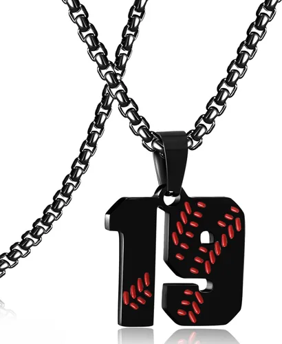Miniatura 50 de SKQIR Colgante de número de jersey de béisbol para hombres y niños - Cadena de acero inoxidable para atletas - Negro