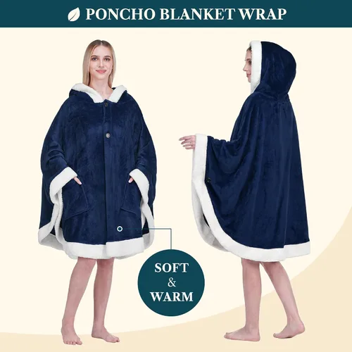 Miniatura 2 de PAVILIA Manta Vestible para Mujeres Adultas, Acogedora Manta Poncho Capa de Vellón de Felpa con Capucha, Chal Súper Suave, Manta Envolvente Angel