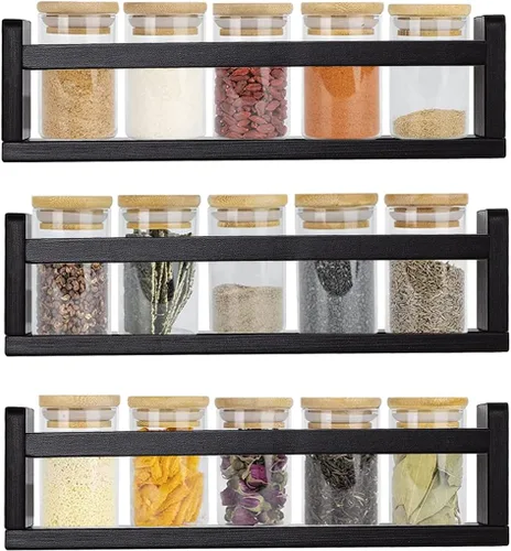 Miniatura 13 de AZSKY Estantes clásicos para libros de guardería, estantes flotantes de madera negra, estantería de pared para decoración de baño, cocina, especias