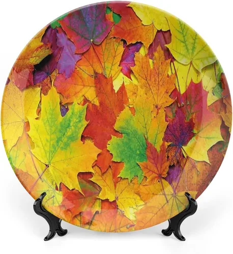XISUNYA Plato decorativo de 8 pulgadas, plato de vajilla de otoño, coloridas hojas de arce otoñales de noviembre, placa de exhibición de cerámica