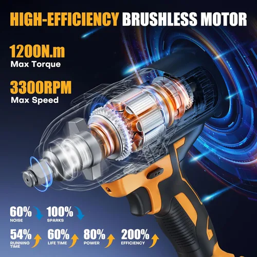 Miniatura 2 de Takuoo Llave de impacto inalámbrica de 1/2 pulgada sin escobillas, par máximo (1200N.m) 900 pies-libra de impacto eléctrico con batería de 4000mAh