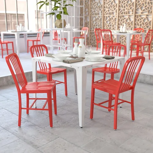 Miniatura 20 de Flash Furniture Silla de metal rojo de grado comercial para interiores y exteriores