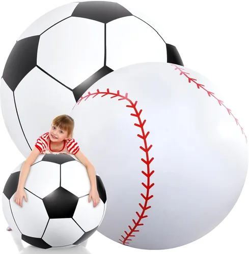 Miniatura 18 de Lewtemi 2 unidades de fútbol y baloncesto inflables gigantes de 27 pulgadas, bolas de playa inflables grandes, globos de gran tamaño para fiesta