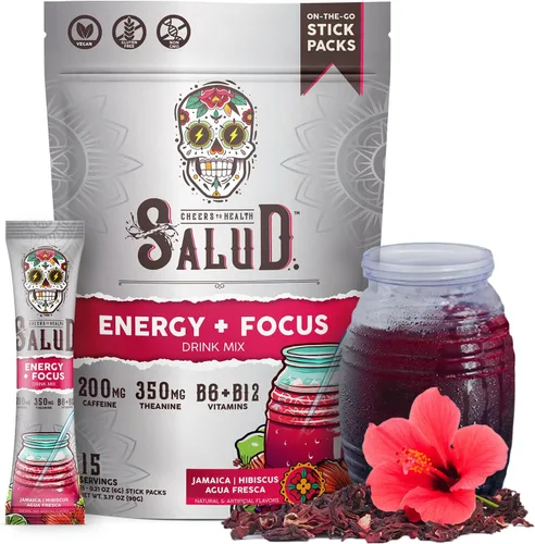 Miniatura 9 de Salud 2-en-1 Polvo de Bebida Energética + Enfoque, Guayaba, Cafeína Orgánica, B6 + B12, Teanina, Paquetes de Bebida Energética Limpia, Mezcla