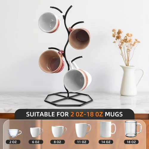 Miniatura 7 de Beesini 2 paquetes de soportes para tazas de café en forma de árbol, soporte de metal para tazas, estante decorativo para tazas, árbol de tazas