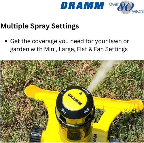 Miniatura 6 de Dramm ColorStorm - Aspersor de transmisión por engranajes sobre base de metal resistente y duradera, 4 patrones, ideal para áreas pequeñas, medianas
