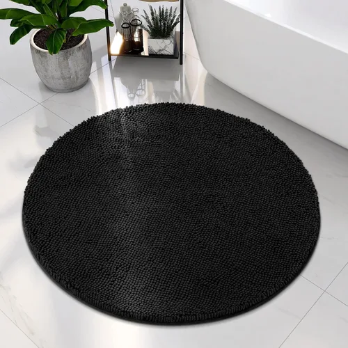 Miniatura 9 de HOMEIDEAS Alfombra de baño redonda, felpilla de lujo, extra suave y absorbente, antideslizante, lavable a máquina (rojo borgoña, 2 pies)