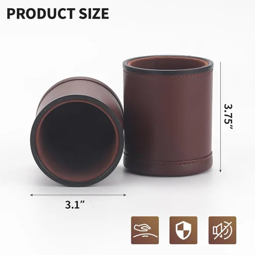 Miniatura 5 de Paquete de 5 vasos de dados de piel sintética con forro de fieltro de terciopelo con 25 dados de puntos para juegos de dados Yahtzee Farkle, marrón