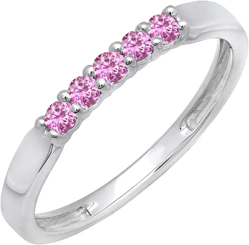 Miniatura 155 de Dazzlingrock Collection Anillo de boda redondo de 5 piedras preciosas o diamantes para mujer en oro macizo de 10 K/14 K/18 K