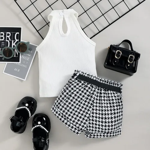 Miniatura 55 de TheFound Trajes de verano para niñas pequeñas, sin mangas, de punto acanalado, halter, pantalones cortos, ropa para recién nacidos, conjunto de 3