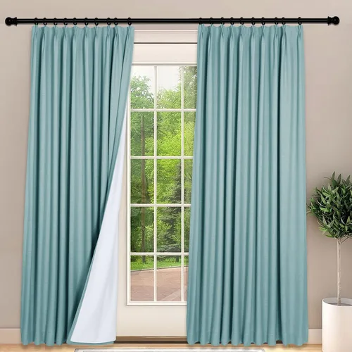 Miniatura 29 de Frelement Cortinas 100% opacas con forro térmico, cortinas de lino para decoración de Navidad, cortinas plisadas con aislamiento térmico