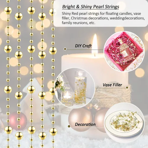 Miniatura 3 de 50 piezas de cadenas de perlas flotantes para velas flotantes, perlas artificiales para relleno de jarrones, decoraciones de mesa para centro