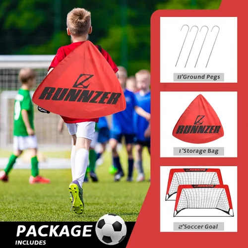 Miniatura 6 de L RUNNZER Portería de fútbol para niños, red de fútbol desplegable para patio trasero, juego de 2 con funda de transporte portátil