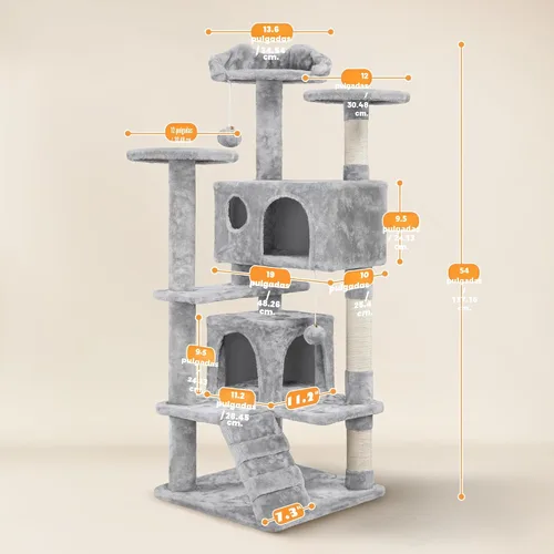 Miniatura 3 de Yaheetech - Torre de árbol para gatos de 54 pulgadas, con postes para arañar, condominios dobles y bolas colgantes, para gatitos, casa