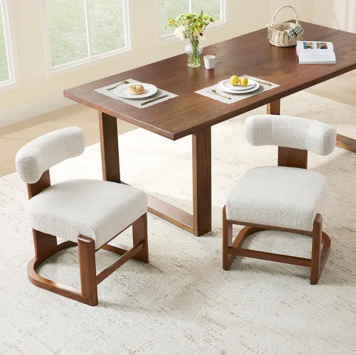 Miniatura 6 de CHITA Juego de 2 sillas de comedor tapizadas con certificación FSC, modernas sillas de cocina y comedor de mediados de siglo, tela en perla