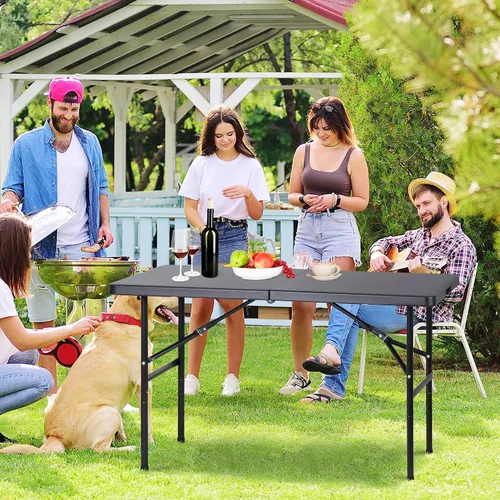 ZENY Mesa plegable portátil de plástico de 4 pies para interiores y exteriores, picnic, fiesta, campamento, mesa de comedor con asa, color negro