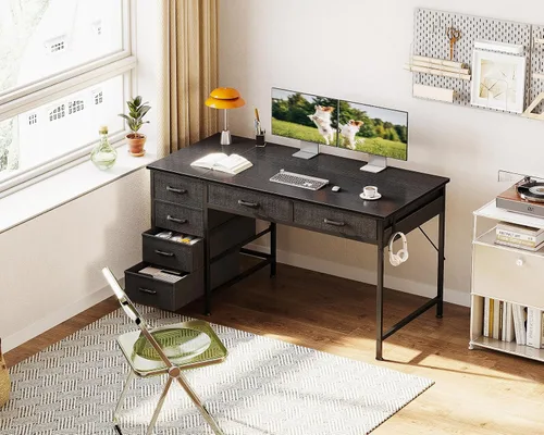 Miniatura 2 de ODK - Escritorio para computadora con 6 cajones, escritorio de oficina de 48 pulgadas con almacenamiento, escritorio reversible con gancho para Negro
