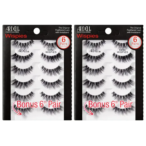 Ardell Demi Wispies Pestañas Postizas Multipaquete – Pestañas Naturales Finas con Invisiband para Comodidad Ligera, 6 Pares, Paquete de 2