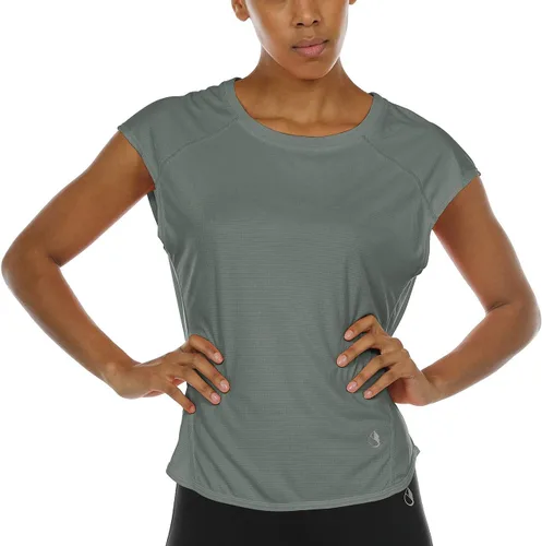 icyzone Camiseta de entrenamiento para mujer Fitness Gym Yoga Running Ejercicio Cap Mangas Tops