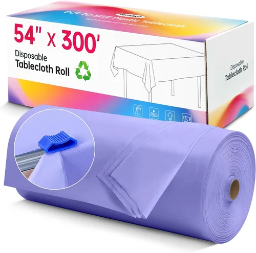 Miniatura 15 de Mantel de plástico desechable, rollo de mantel negro de 54 pulgadas x 300 pies, mantel desechable con cortador deslizante para mesas redondas