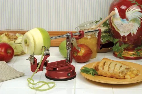 Miniatura 5 de Norpro Apple Master-Apple, papa, parer, rebanador y descorazonador con base al vacío y abrazadera, rojo 865R Rojo