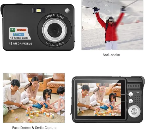 Miniatura 4 de Cámara digital 1080P FHD Mini cámara digital de 48 MP videocámara de video anti-vibración 8X Zoom 2.7 pulgadas pantalla de detección facial bolsa