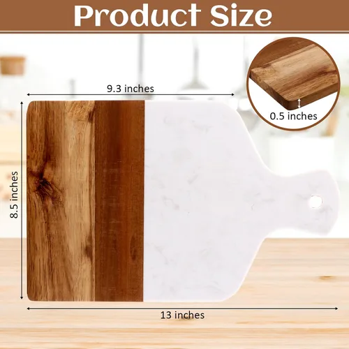 Miniatura 2 de FillTouch 2 tablas de cortar de mármol y madera de acacia de 13 x 8.5 pulgadas, tablas de charcutería de mármol blanco para servir queso con asa