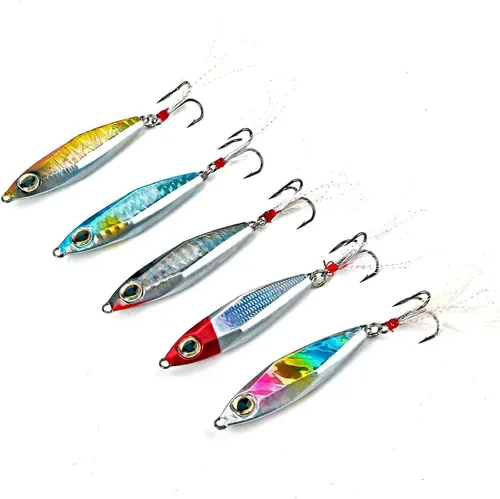 Miniatura 2 de Sougayilang Señuelos de pesca de plantillas, cucharas de metal para hundimiento, cebo micro jigging A-2.56in/1.16oz-5PCS con CAJA
